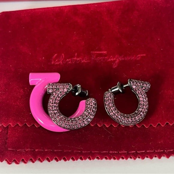 NWT Salvatore Ferragamo Crystal and Resin Hoop Earrings - Picture 3 of 3